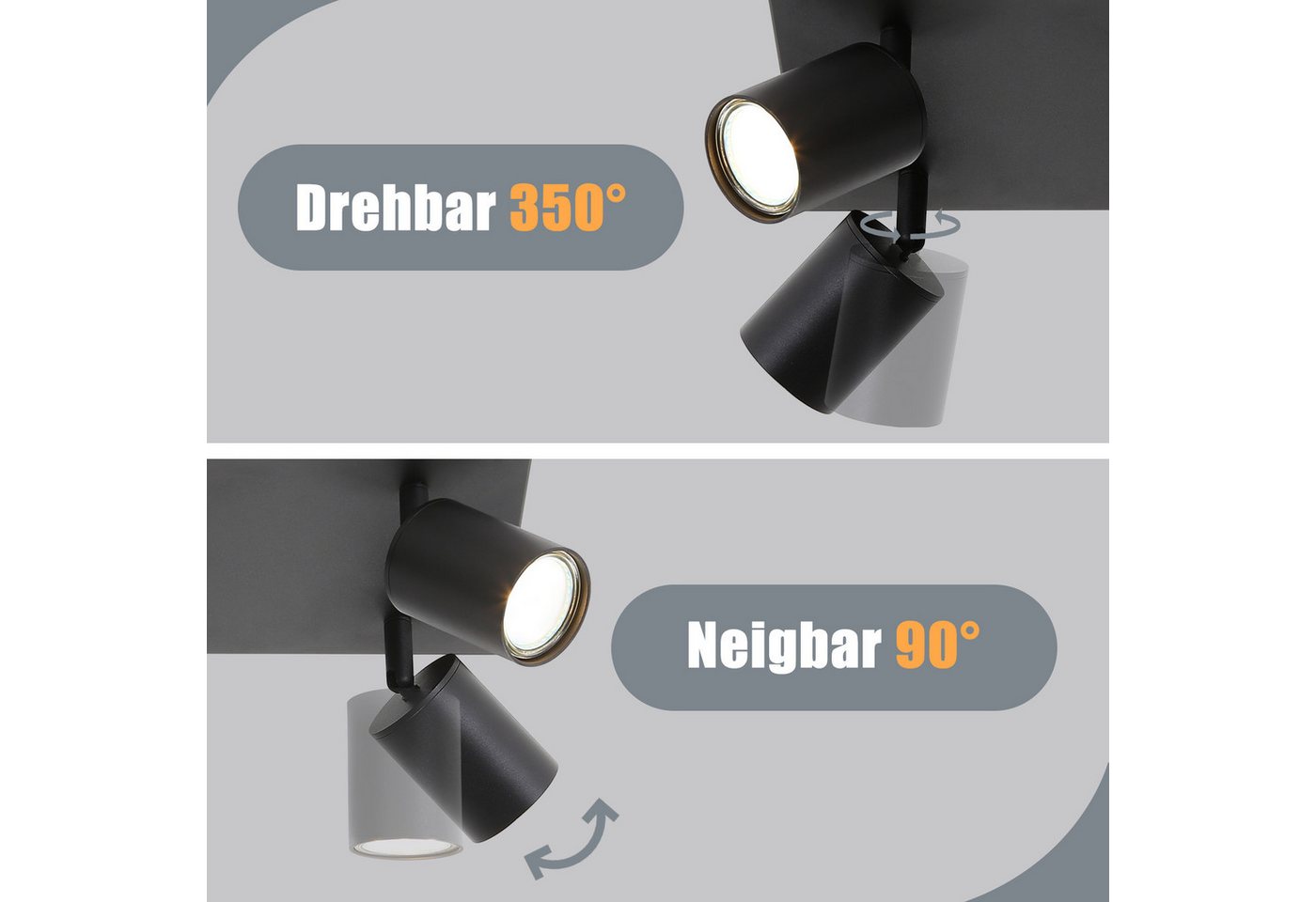 Nettlife Deckenstrahler Indoor 4/6flammig GU10 Weiß/Schwarz Moderne Deckenspot, 350° Schwenkbar, ohne Leuchtmittel, für Wohnzimmer Schlafzimmer Küche Flur