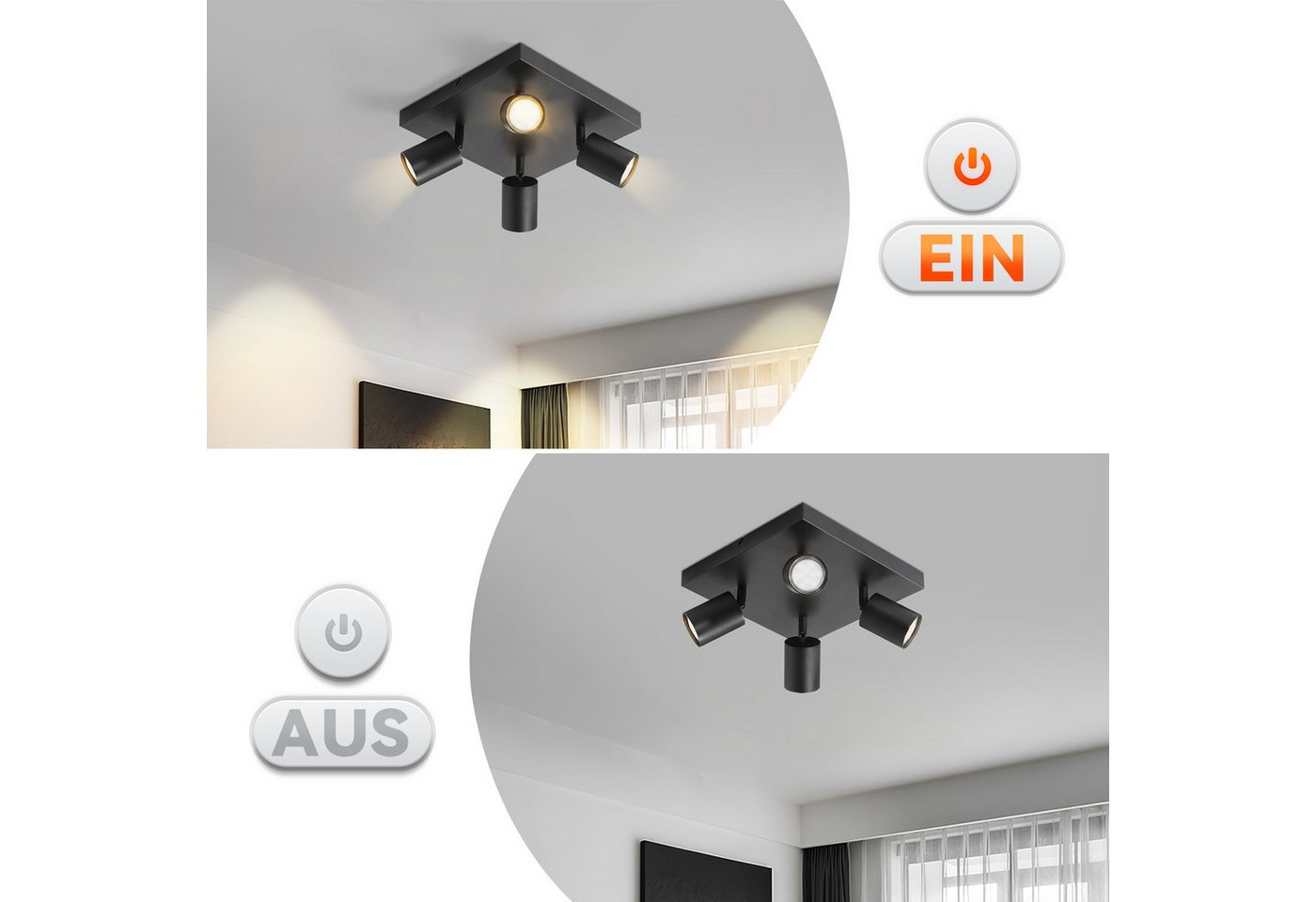 Nettlife Deckenstrahler Indoor 4/6flammig GU10 Weiß/Schwarz Moderne Deckenspot, 350° Schwenkbar, ohne Leuchtmittel, für Wohnzimmer Schlafzimmer Küche Flur Bild 3