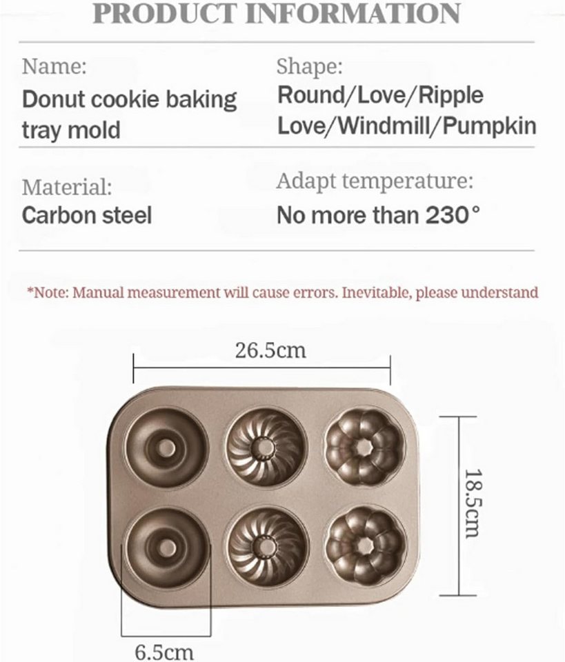 FELIXLEO Backform Metall Donut Backform 6 Loch Antihaft Kuchenform DIY, (1-tlg) Bild 3