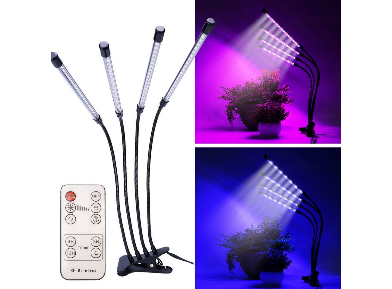 Casativo Pflanzenlampe 4-Armig LED Pflanzenlampe 14W Vollspektrum Wachstumslampe Growlight, LED fest integriert (Vollspektrum-LEDs), Timer & Dimmer/3 Leuchtmodi/360° Schwanenhals/IP44 Bild 2