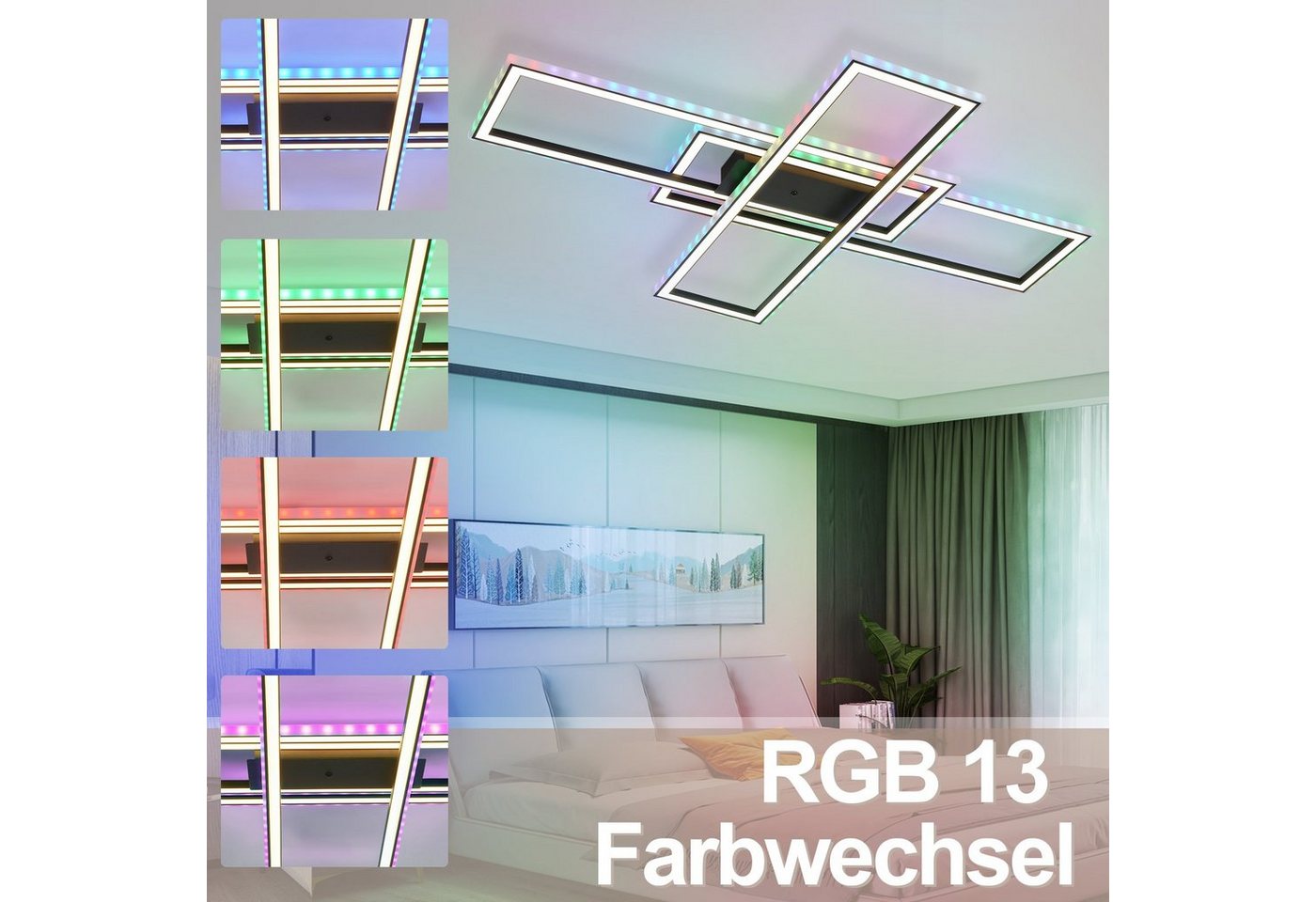 ZMH LED Deckenleuchte Deckenlampe Moderne Wohnzimmer Schlafzimmer mit Fernbedienung CCT/RGB, Augenschutz, Einfache Installtion, LED fest integriert, 3000-6000K, Modern RGB 13 Farbwechsel für Schlafzimmer