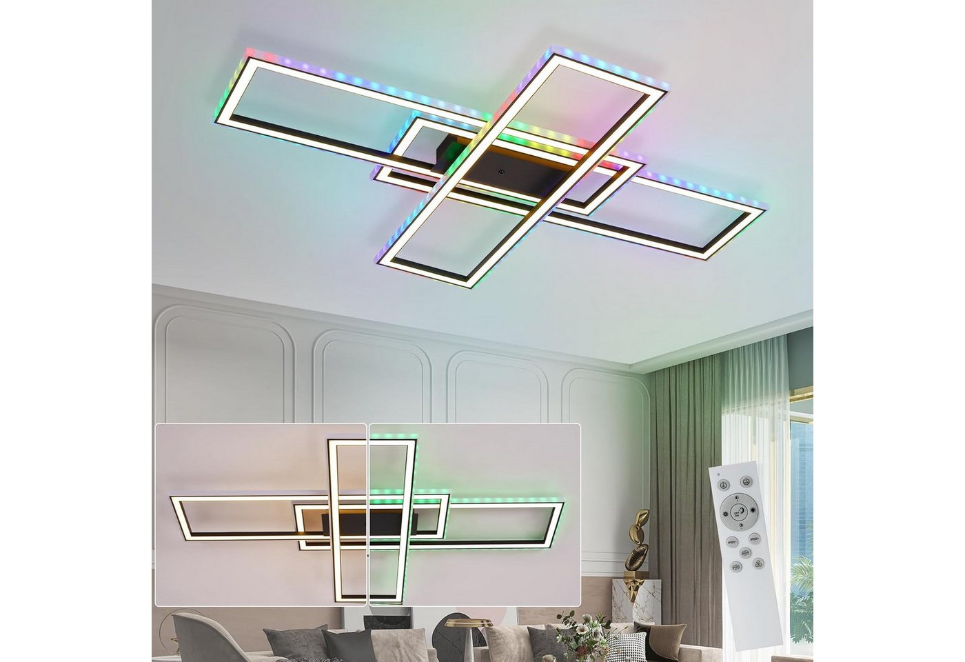 ZMH LED Deckenleuchte Deckenlampe Moderne Wohnzimmer Schlafzimmer mit Fernbedienung CCT/RGB, Augenschutz, Einfache Installtion, LED fest integriert, 3000-6000K, Modern RGB 13 Farbwechsel für Schlafzimmer Bild 4