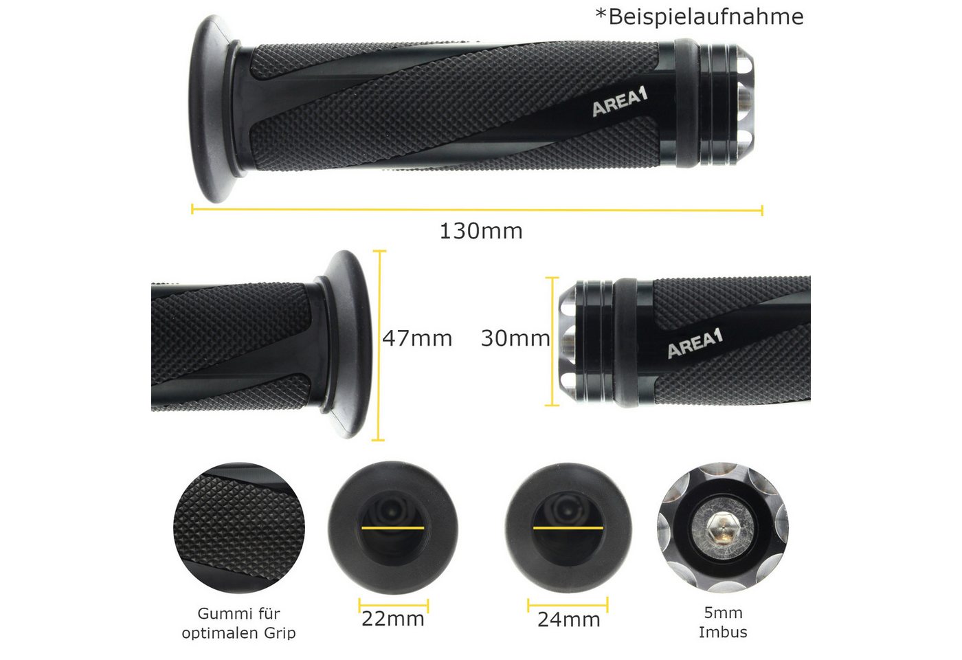 Area1 Griff Lenkergriffe für Motorrad Motorroller - 2 Stück 1x 22mm + 1x 24-25mm