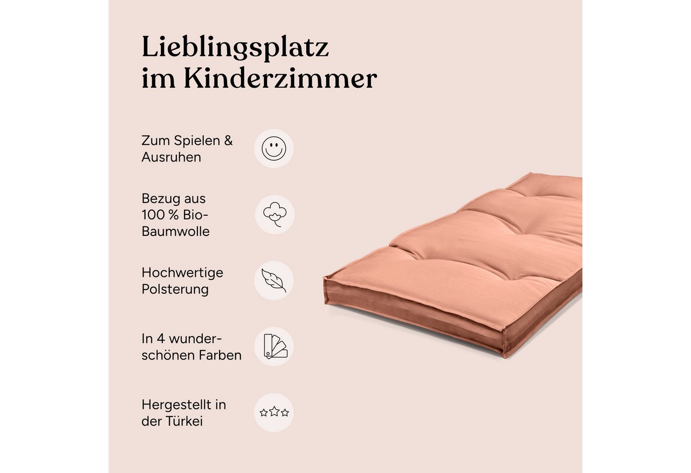 Ehrenkind Bodenkissen Bodenmatratze Futonmatratze aus 100 % Bio-Baumwolle, weich gepolstert, in 2 Größen