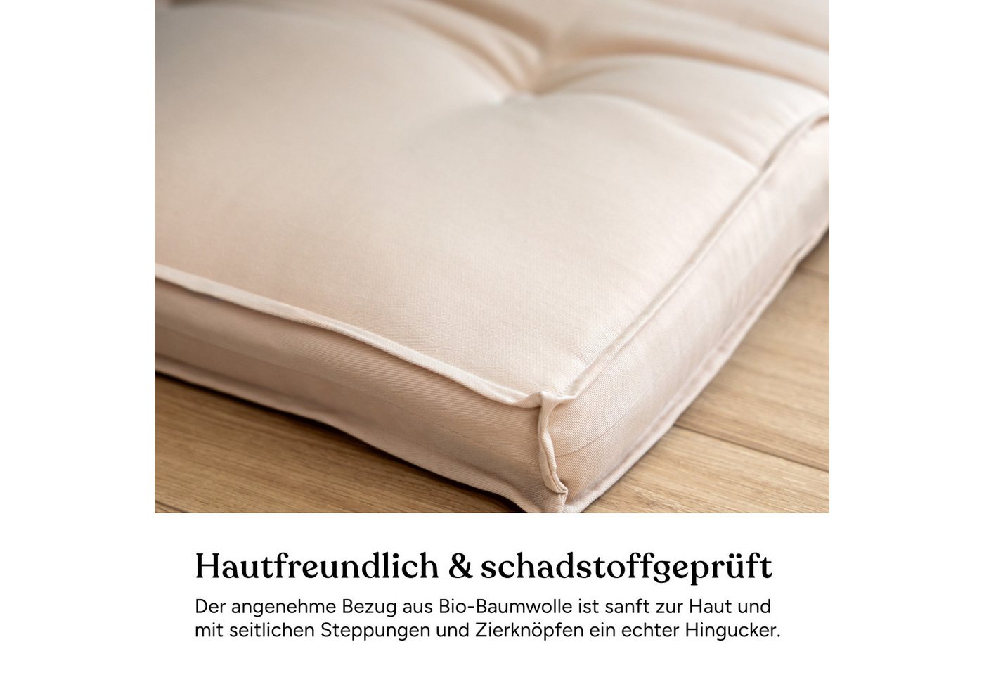 Ehrenkind Bodenkissen Bodenmatratze Futonmatratze aus 100 % Bio-Baumwolle, weich gepolstert, in 2 Größen Bild 3