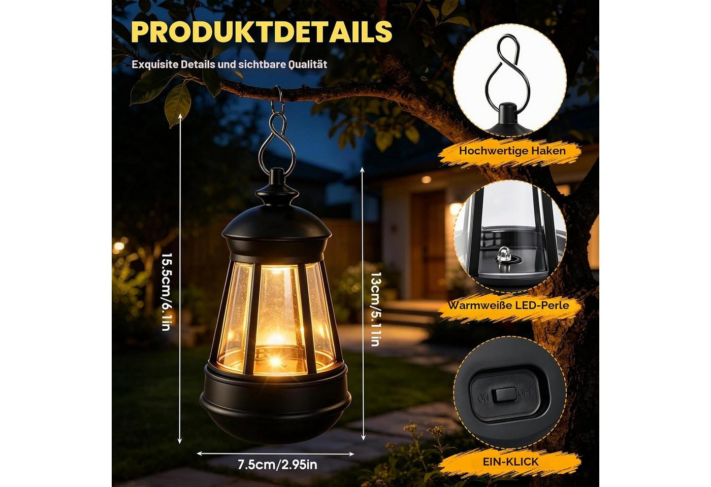 FELIXLEO LED Solarleuchte 2 Stück Solar Laternen Hängend mit Lichtsensor für Garten Camping Bild 3