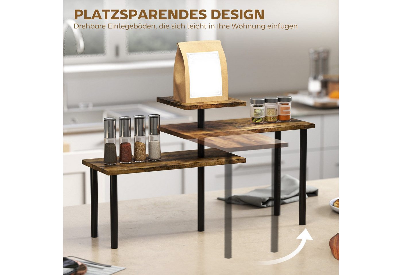 LEMLIT Eckregal Küche mit 3 Ebenen, Verstellbar Küchenregal Arbeitsplatte,Gewürzregal, 1er Set 1-tlg., Stehend Küchenorganizer Regal für Esszimmer Küchen Badezimmer Bild 5