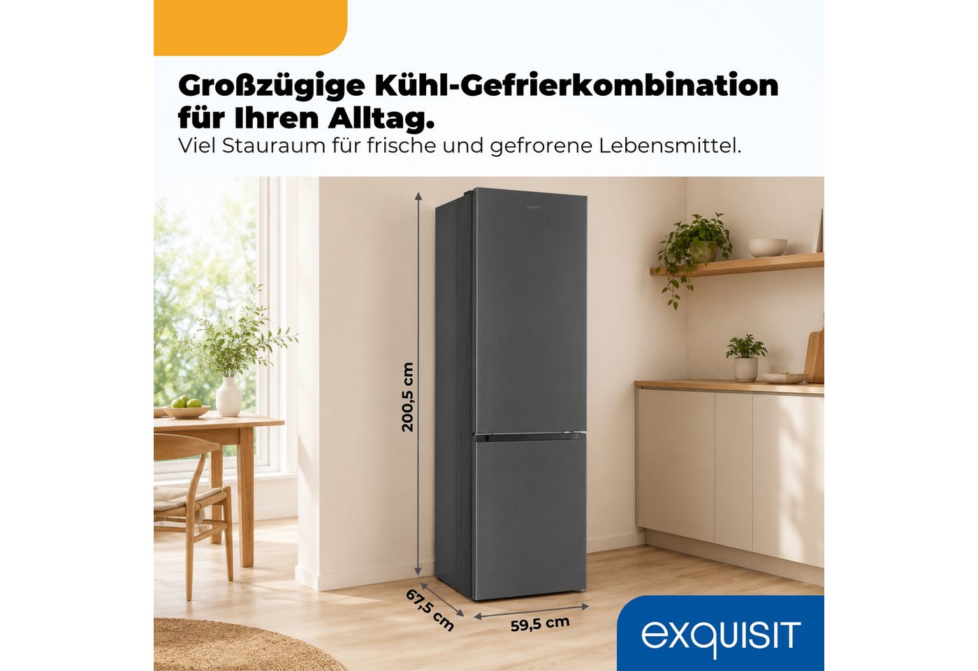 exquisit Kühl-/Gefrierkombination KGC380-115-NF-040A inoxlook-az, 200,5 cm hoch, 59,5 cm breit, Humidity Box für optimale Feuchtigkeitsregulierung & kein Abtauen mehr Bild 5