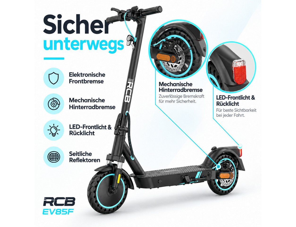 RCB E-Scooter 8.5 Zoll Elektroroller 400W Motor bis zu 30km mit Straßenzulassung, 20.00 km/h, APP-Funktion,Federungssystem, 15 kg Nettogewicht, faltbar Bild 2