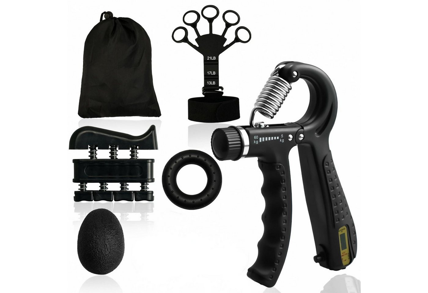 Kityhome Handmuskeltrainer Handtrainer-Set, 5-tlg., 5–60 kg, Zähler, Finger-Grip, Ideal für Klettern, Fitness, Instrumentenspiel & Büroarbeit