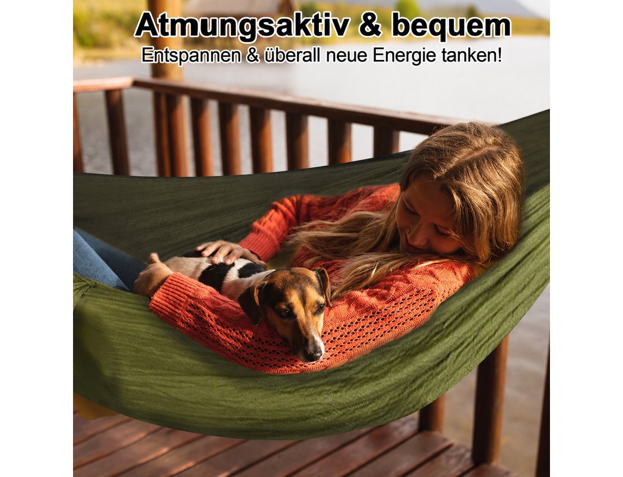 AIMAX Hängematte Camping Hängematte mit Moskitonetz aus 210T Nylon, Militärgrün, Ultraleicht, bis 300 kg belastbar, inkl. Gurte, Karabiner & Packsack Bild 3