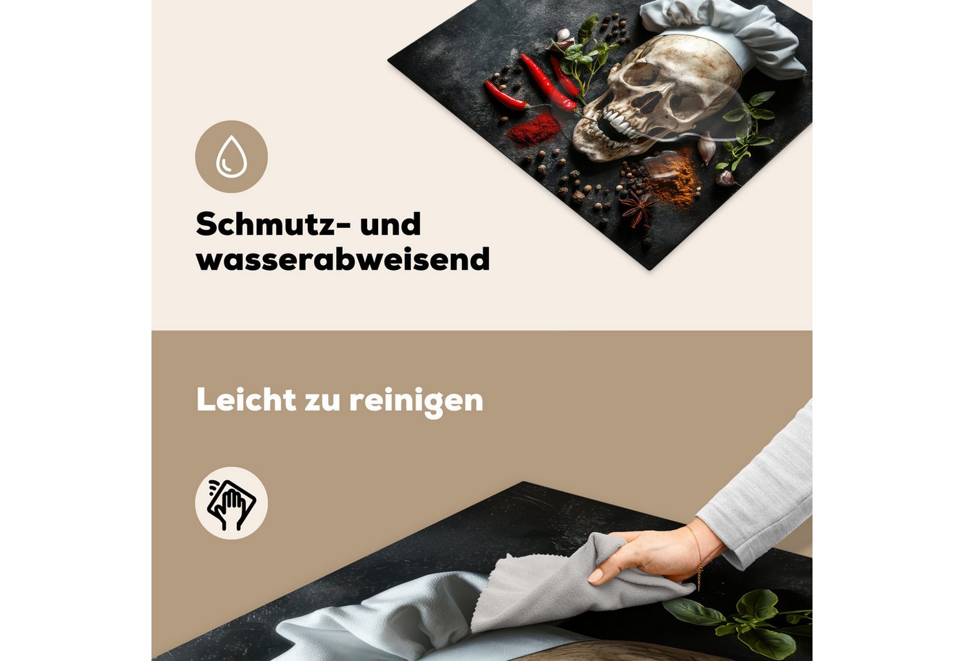 MuchoWow Herd-Abdeckplatte Skelett - Gewürz - Lebensmittel - Schädel - Koch, Vinyl, (1 tlg), Küche Herdabdeckplatte Ceranfeld Vinyl Einteilig, 59x52 cm Bild 3