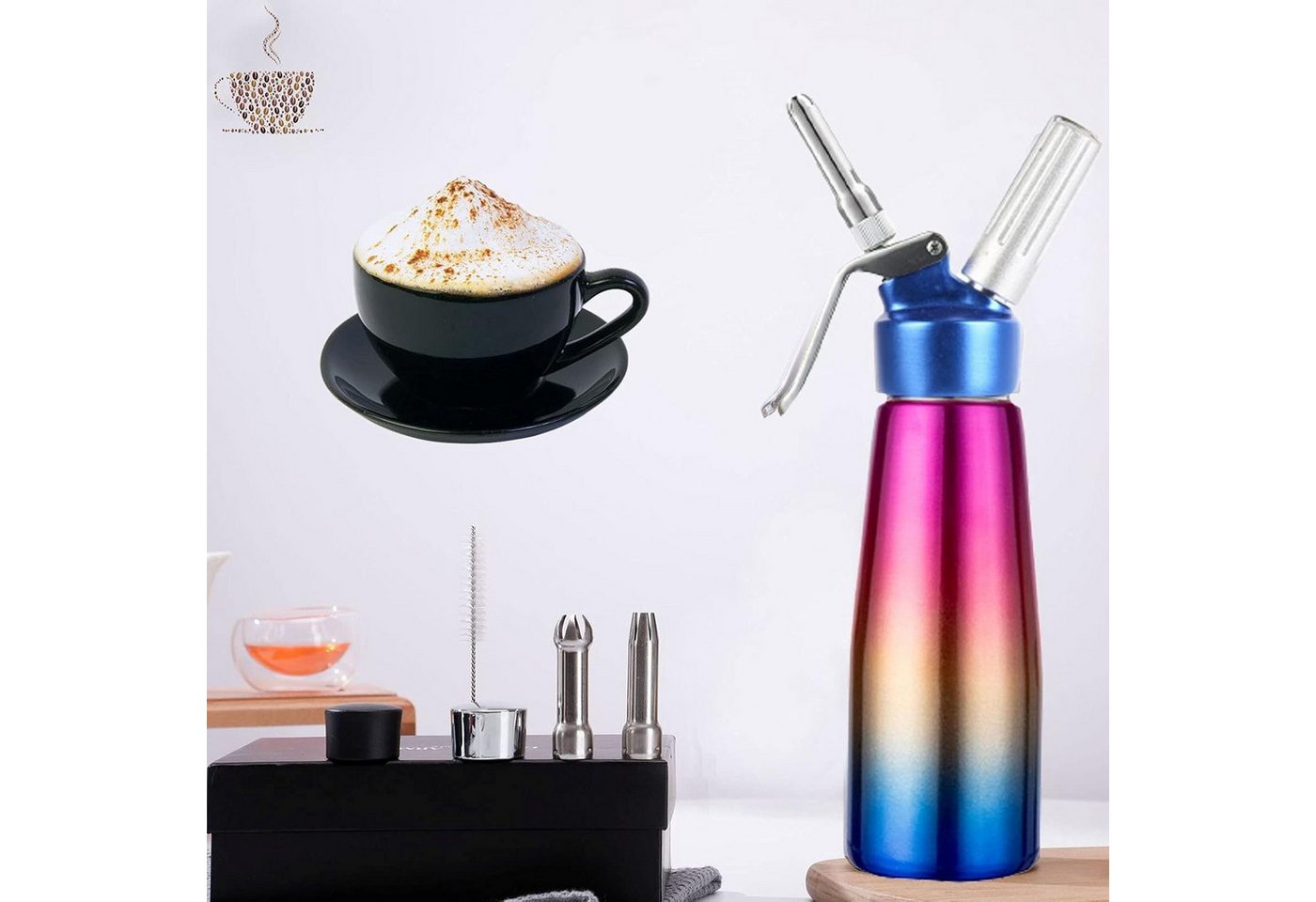 FELIXLEO Sahnesyphon 500ml Sahnespender Edelstahl Profi Sahnesyphon für Desserts, (2-tlg)