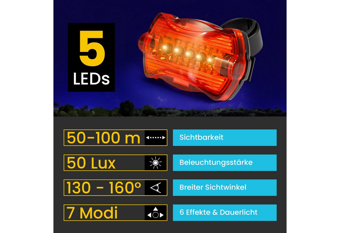 EAXUS Taschenlampe, Outdoor LED Beleuchtung rot & weiß, inkl. Halterungen, versch. Modi Bild 4
