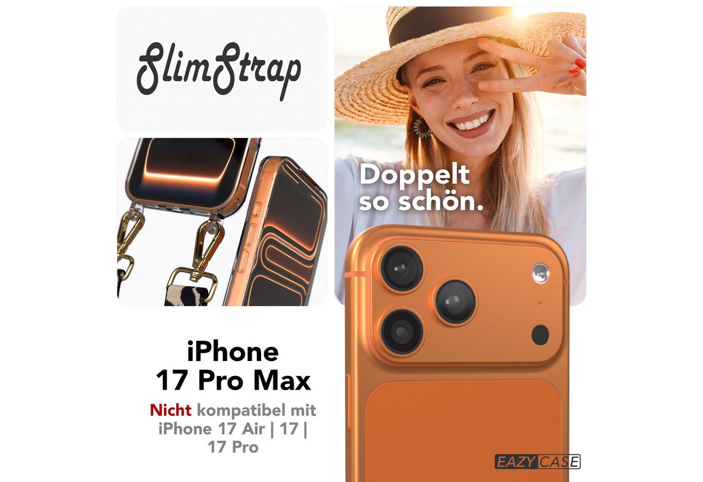 EAZY CASE Handykette Handyhülle für Handyketten mit Befestigungsösen für iPhone Modelle 6,9 Zoll, Hülle für Handykette, Transparent mit Ösen für Apple iPhone 17 Pro Max Bild 2