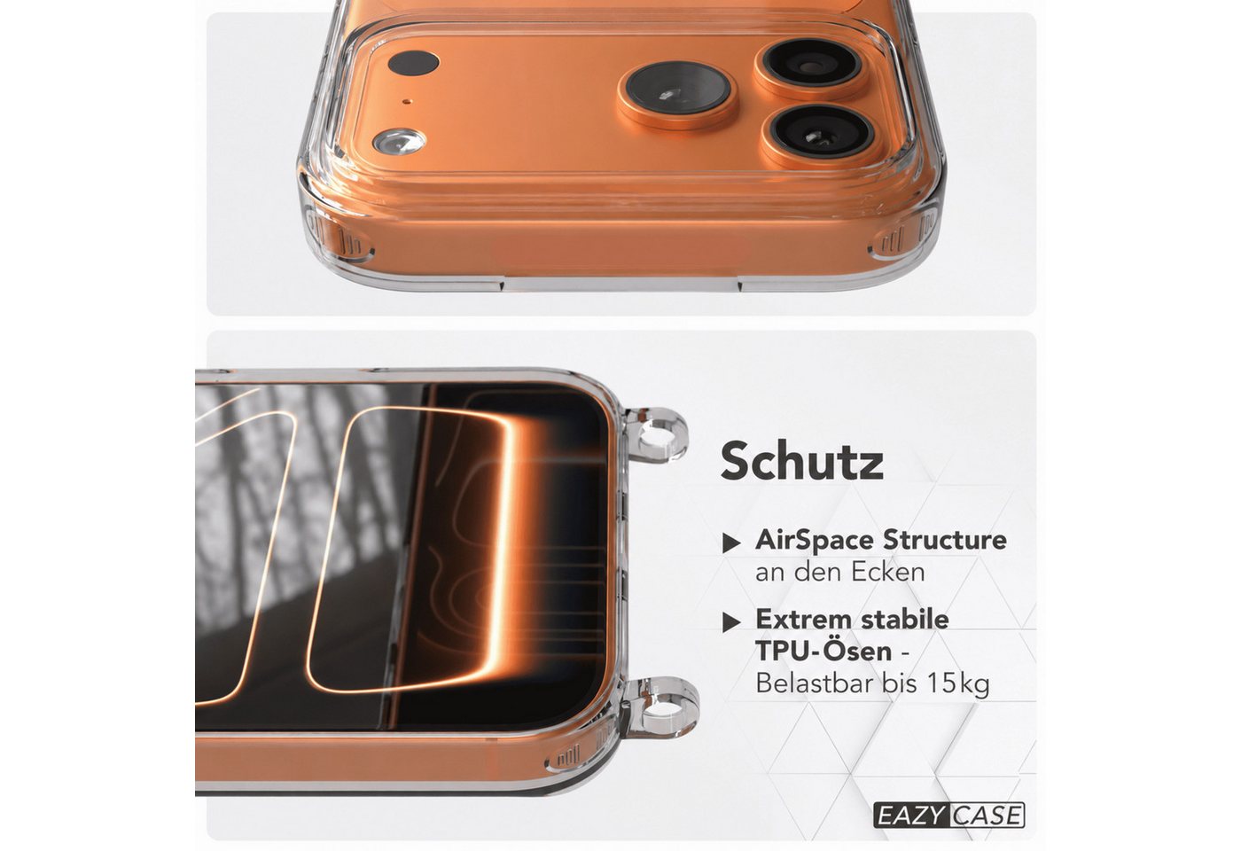 EAZY CASE Handykette Handyhülle für Handyketten mit Befestigungsösen für iPhone Modelle 6,9 Zoll, Hülle für Handykette, Transparent mit Ösen für Apple iPhone 17 Pro Max Bild 3