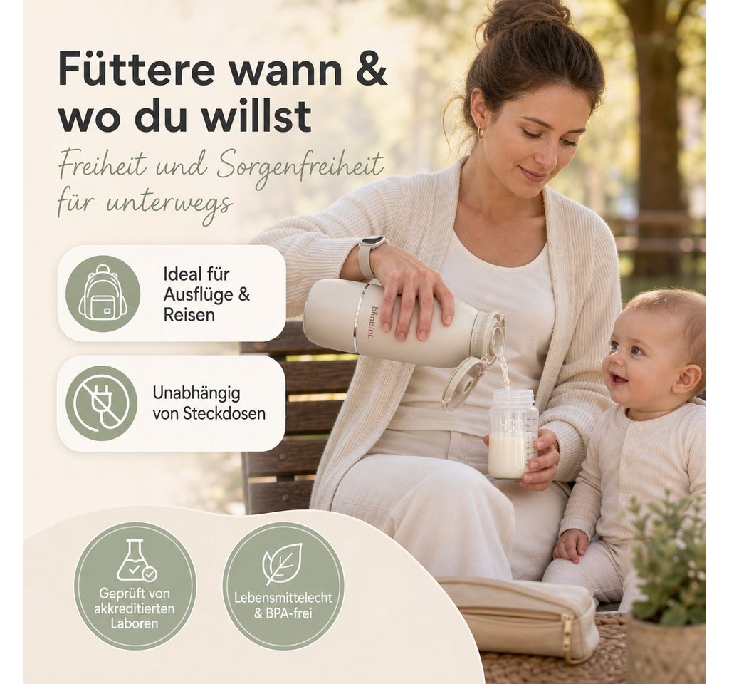 blimbini® Babyflaschenwärmer Pro Max tragbarer Flaschenwärmer Baby unterwegs mit Akku & USB-C, inkl. Schnelllade-Netzteil und USB-C Kabel