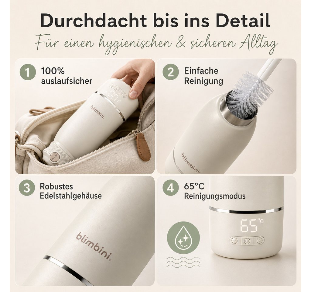 blimbini® Babyflaschenwärmer Pro Max tragbarer Flaschenwärmer Baby unterwegs mit Akku & USB-C, inkl. Schnelllade-Netzteil und USB-C Kabel Bild 4