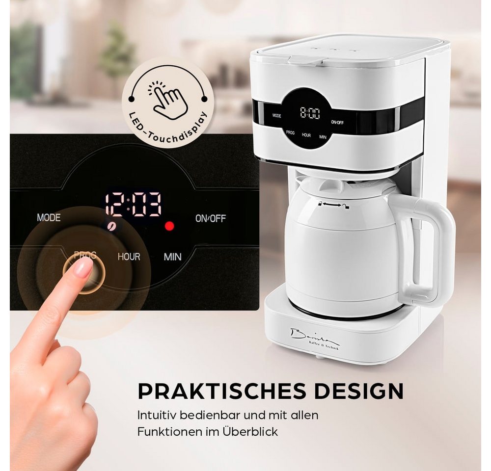 Barista Filterkaffeemaschine mit Thermokanne LED-Display 900W Edelstahl, 1l Kaffeekanne, 24h Timer & Permanentfilter, Für 8 Tassen Kaffee Bild 4