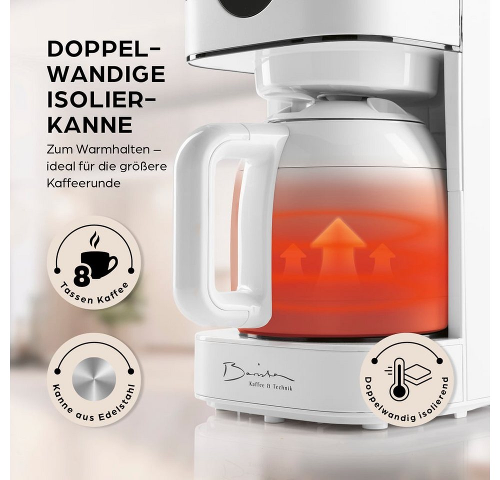 Barista Filterkaffeemaschine mit Thermokanne LED-Display 900W Edelstahl, 1l Kaffeekanne, 24h Timer & Permanentfilter, Für 8 Tassen Kaffee Bild 5