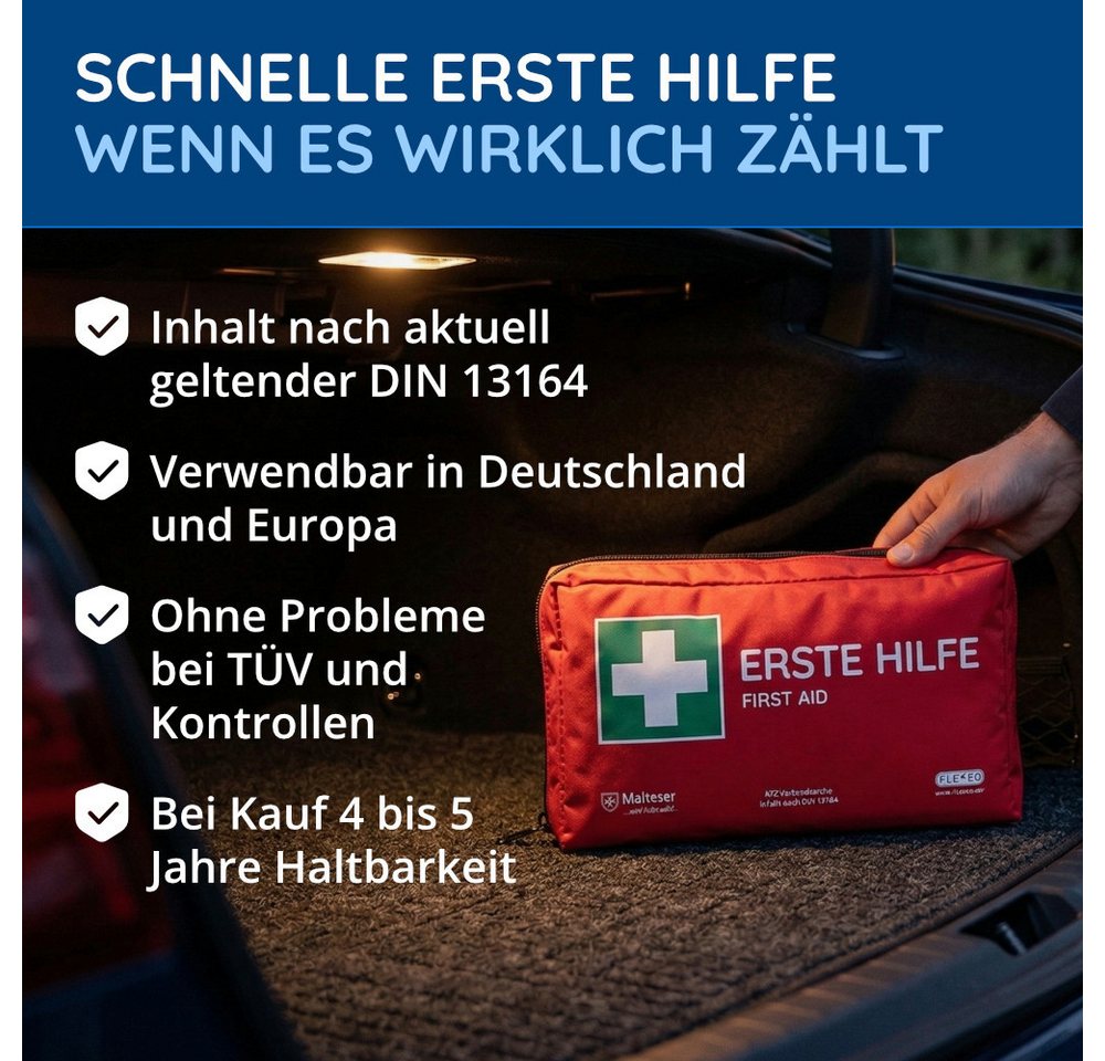 FLEXEO KFZ-Verbandtasche DIN 13164:2022, Erste-Hilfe-Set für Autos, PKWs Bild 4