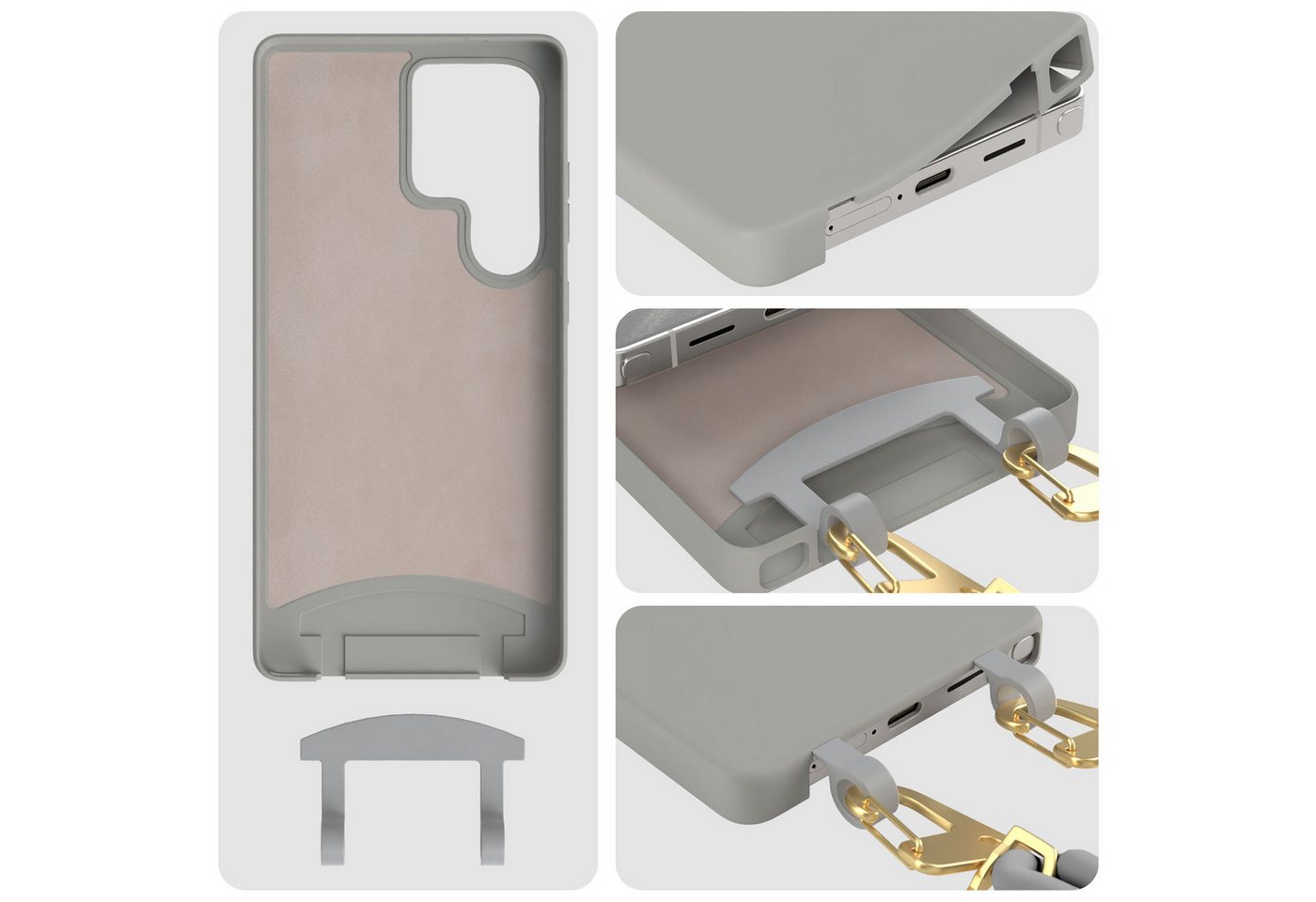 EAZY CASE Handykette 2in1 Hülle mit Band Samsung Galaxy S25 Ultra 5G 6,9 Zoll, Smartphonekette Cross Bag Silikonhülle Umhängetasche Necklace Grau Bild 2