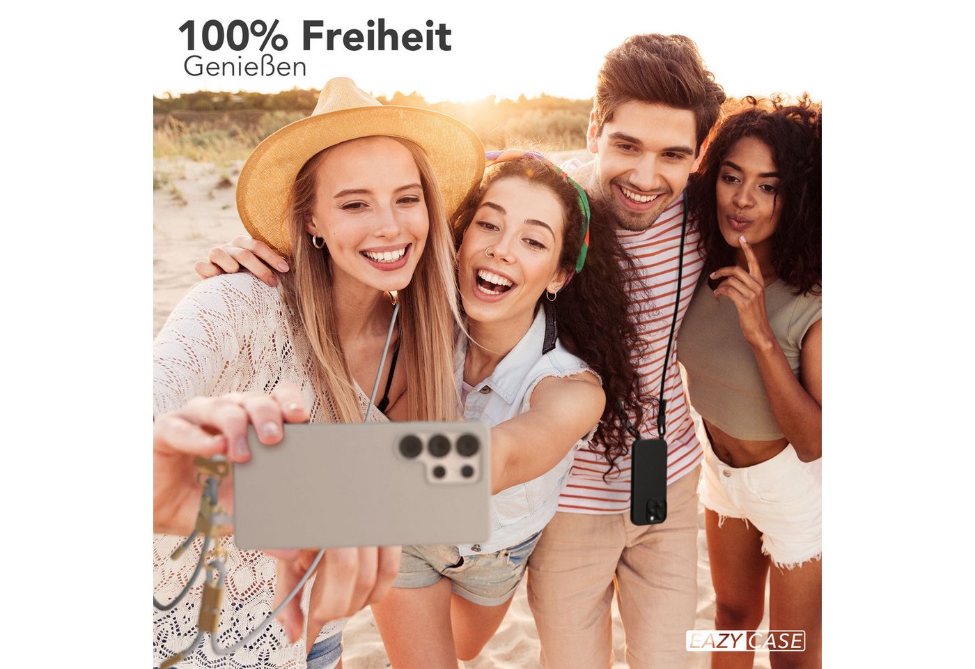 EAZY CASE Handykette 2in1 Hülle mit Band Samsung Galaxy S25 Ultra 5G 6,9 Zoll, Smartphonekette Cross Bag Silikonhülle Umhängetasche Necklace Grau Bild 3