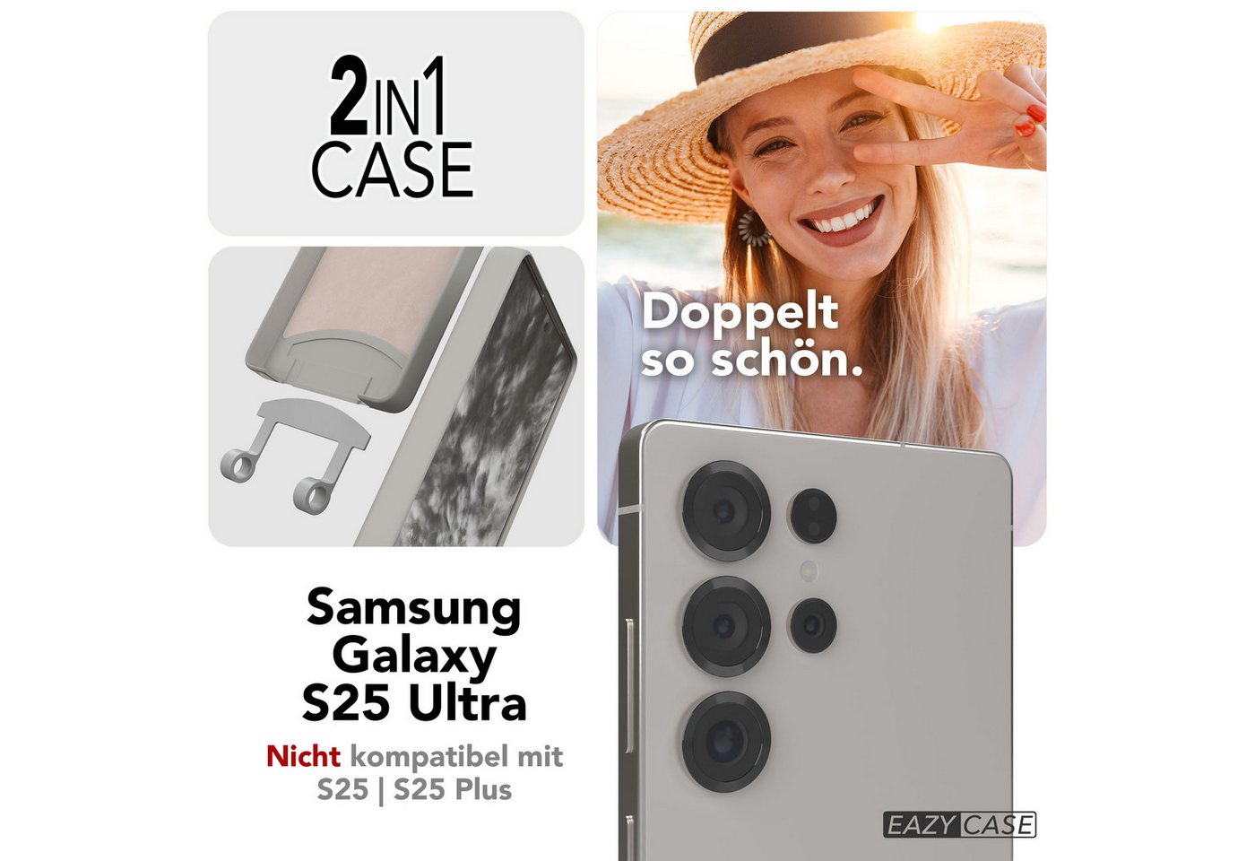 EAZY CASE Handykette 2in1 Hülle mit Band Samsung Galaxy S25 Ultra 5G 6,9 Zoll, Smartphonekette Cross Bag Silikonhülle Umhängetasche Necklace Grau Bild 4