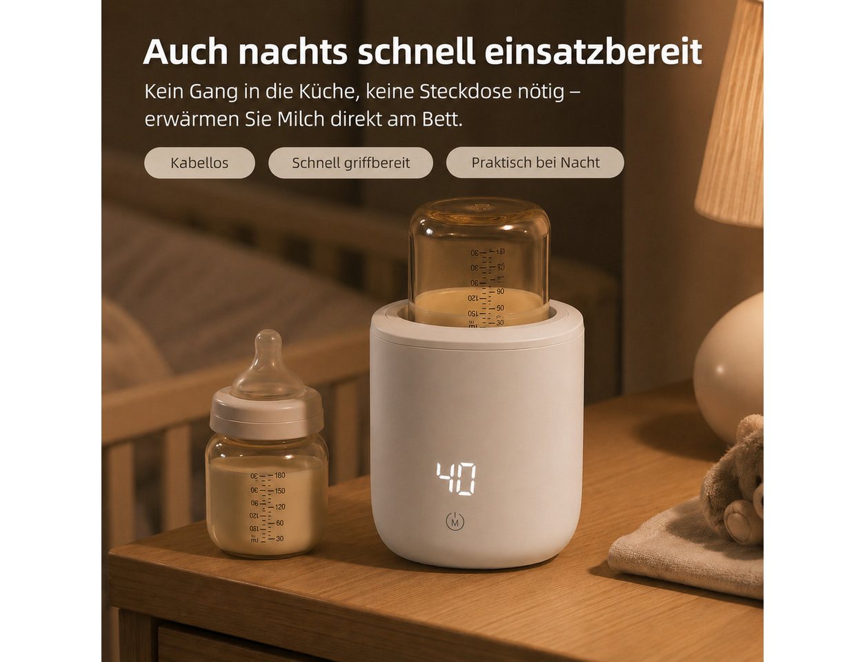 Tekoo Babyflaschenwärmer Tragbarer Flaschenwärmer Baby Akku 5000mAh, Kabellos, 4 Temp-Stufen, Kabellos, 4 Temperaturstufen, IPX6 Wasserdicht, 60W Schnellheizung Bild 2