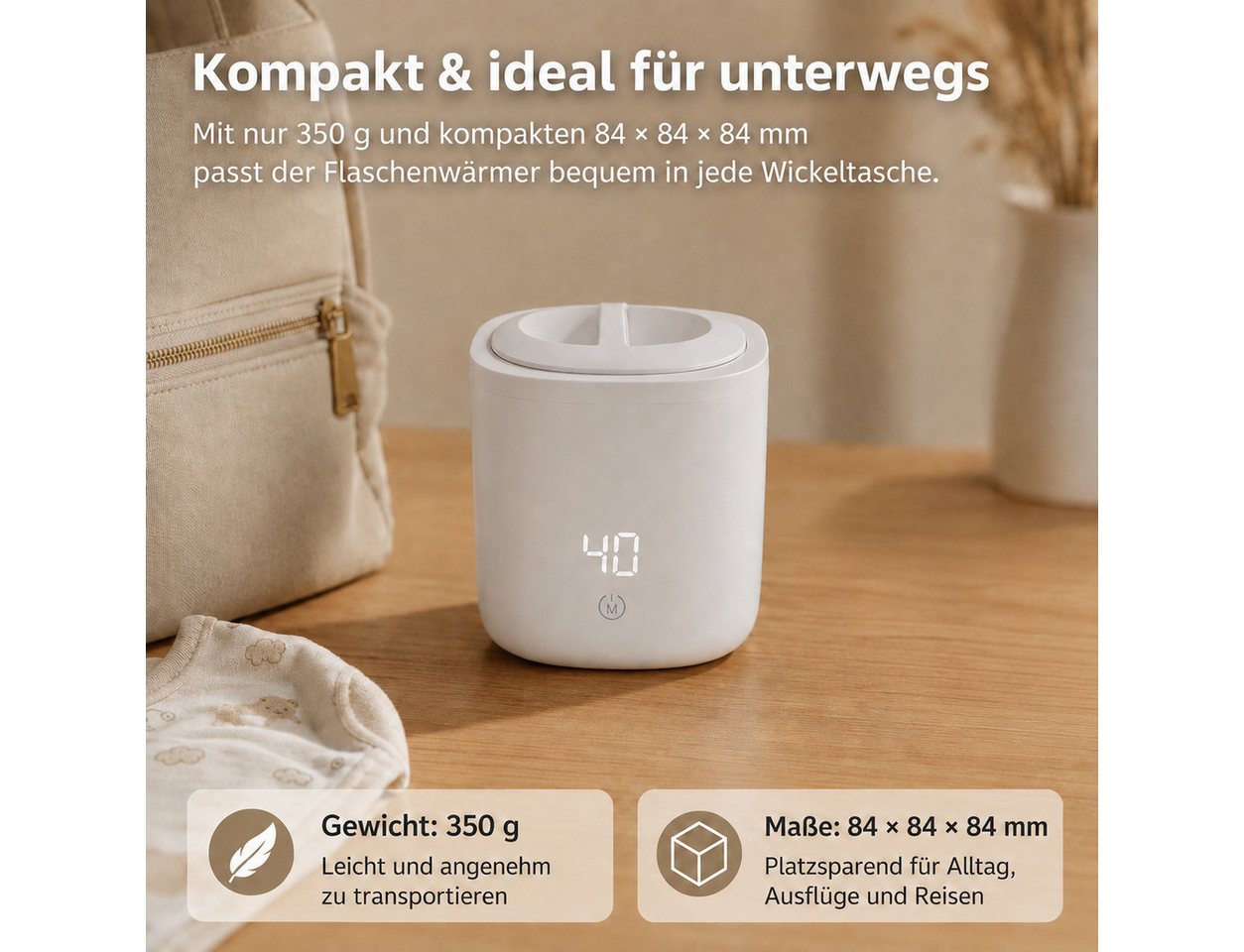 Tekoo Babyflaschenwärmer Tragbarer Flaschenwärmer Baby Akku 5000mAh, Kabellos, 4 Temp-Stufen, Kabellos, 4 Temperaturstufen, IPX6 Wasserdicht, 60W Schnellheizung Bild 4