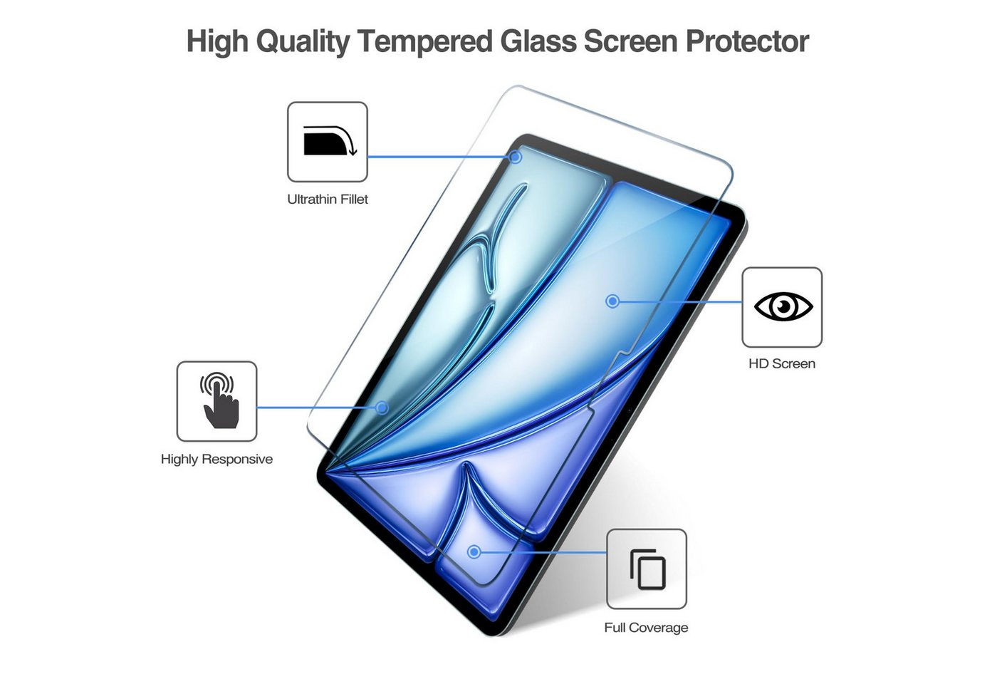Toomoke Schutzfolie Panzerglas für iPad Air 11 Zoll/iPad Air 7/6. Generation Schutzfolie, (Displayschutz Kompatibel mit iPad Air 11 Zoll M3 2025/ M2 2024 (7/6. Generation), iPad Air 7/6.Generation (11 Zoll,Modelle 2024/2025), 9H Härte 2.5D [Hohe Auflösung][Anti-Bläschen][Anti-Kratzen] Bild 3