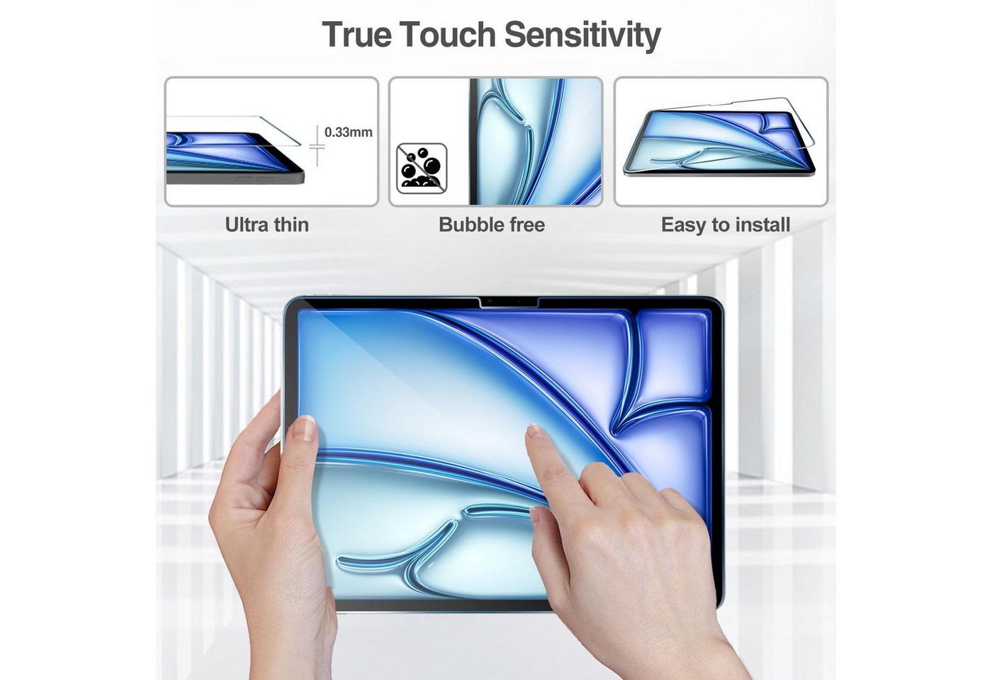 Toomoke Schutzfolie Panzerglas für iPad Air 11 Zoll/iPad Air 7/6. Generation Schutzfolie, (Displayschutz Kompatibel mit iPad Air 11 Zoll M3 2025/ M2 2024 (7/6. Generation), iPad Air 7/6.Generation (11 Zoll,Modelle 2024/2025), 9H Härte 2.5D [Hohe Auflösung][Anti-Bläschen][Anti-Kratzen] Bild 4