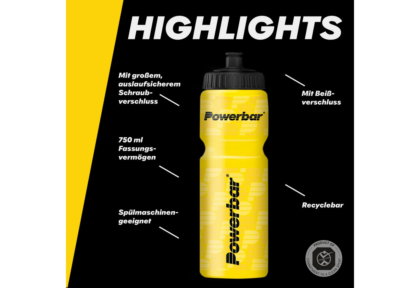 PowerBar Trinkflasche Sporttrinkflasche 4 x 750ml gelb auslaufsicher BPA frei Bild 2