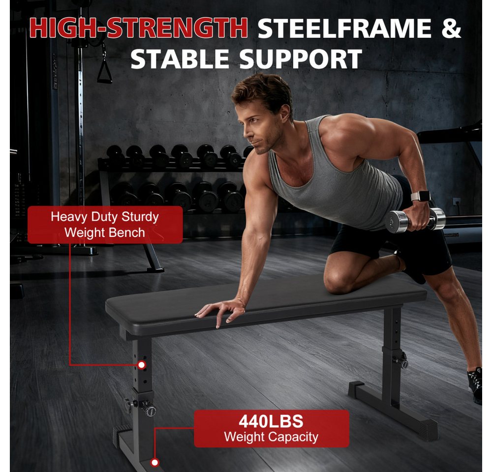 BBWL Hantelbank Fitnessbank Stahlrahmen gepolstert 200kg Belastbar, Hantelbank Flachbank verstellbar Home Gym Krafttraining Bild 3