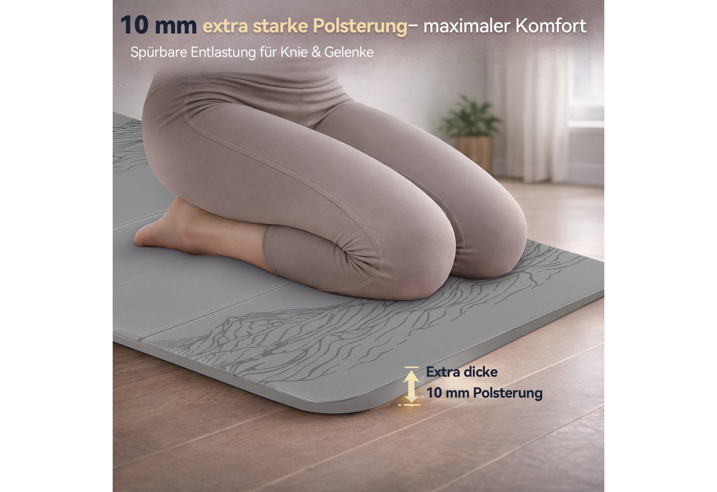 FunLife Yogamatte FOLD Design-Edition – Einzelmatte oder Set mit 3 Fitnessbändern (Einzelmatte), 10 mm dick, faltbar, platzsparend, 190 × 66 cm Bild 4