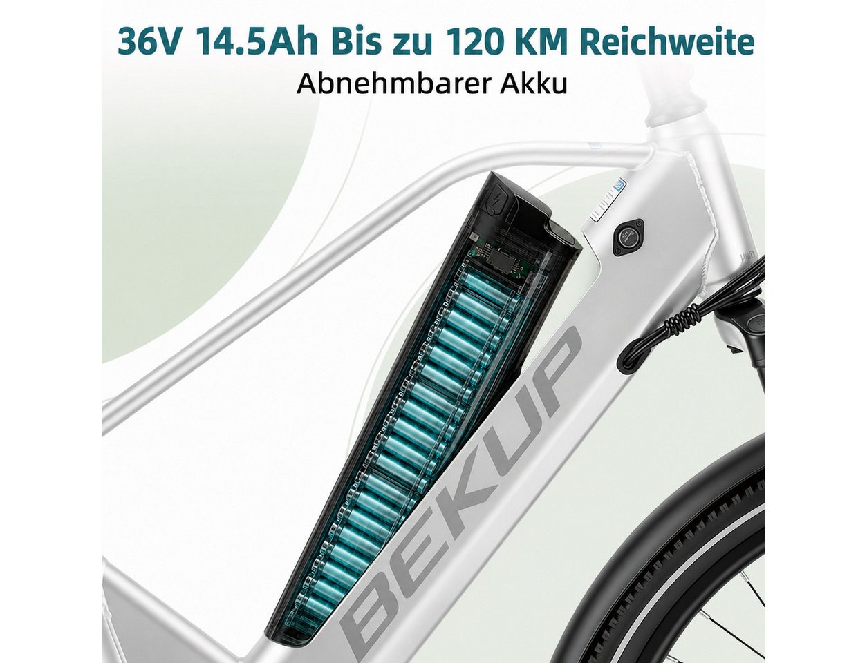 BEKUP E-Bike Cityrad V2 26 Zoll Cityrad Elektrofahrrad, Damen u. Herren, 45 Nm, 7 Gang Shimano Shimano Tourney TZ Schaltwerk, Kettenschaltung, Heckmotor, 522 Wh, (Komplettset, E-Bike inklusive Akku und Ladegerät), City-Trekkingrad bis 120 km, 250 W Heckmotor, Scheibenbremsen Bild 4