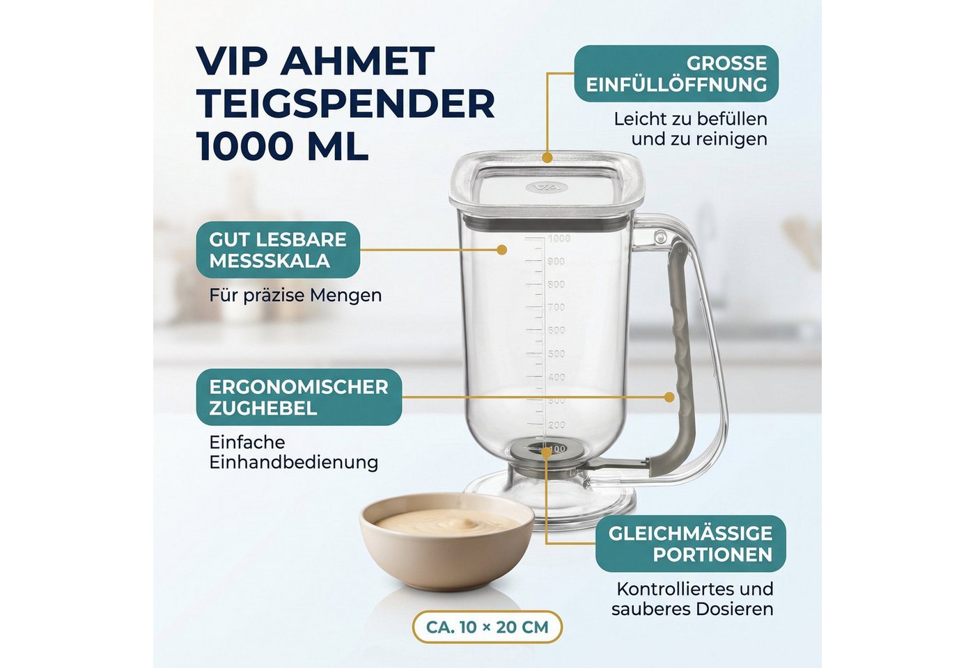 Vip Ahmet Teigportionierer Vip Ahmet Teigspender 1000 ml mit Messskala und Dosierhebel Bild 3