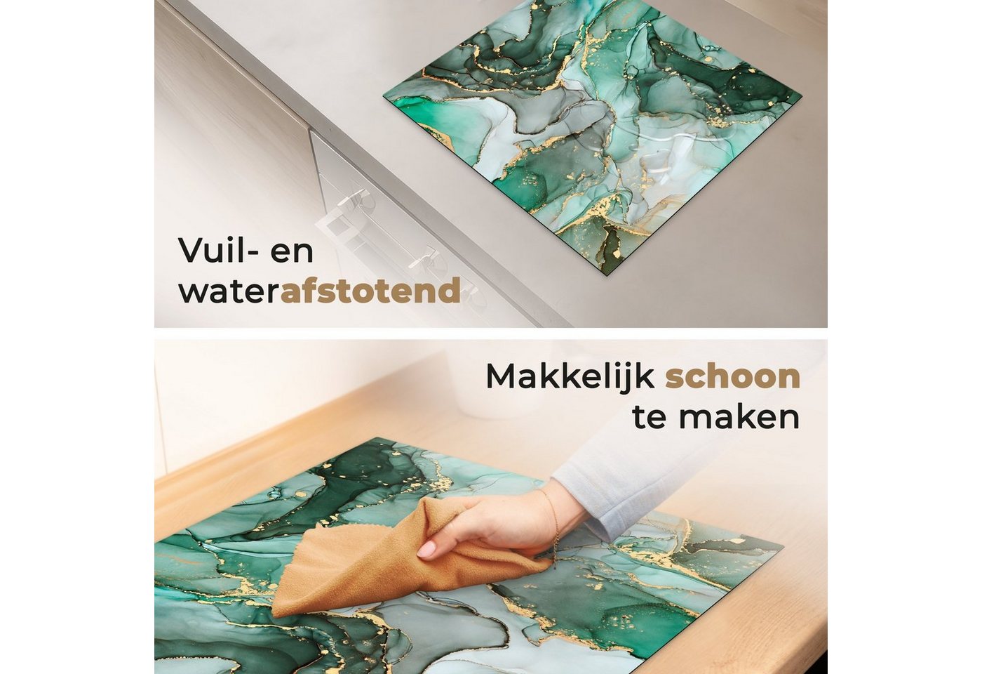MuchoWow Herd-Abdeckplatte Gold - Marmor - Grün - Luxus - Marmoroptik/print - Grau, Vinyl, (1 tlg), Küche Herdabdeckplatte Ceranfeld Vinyl Einteilig, 59x52 cm Bild 2