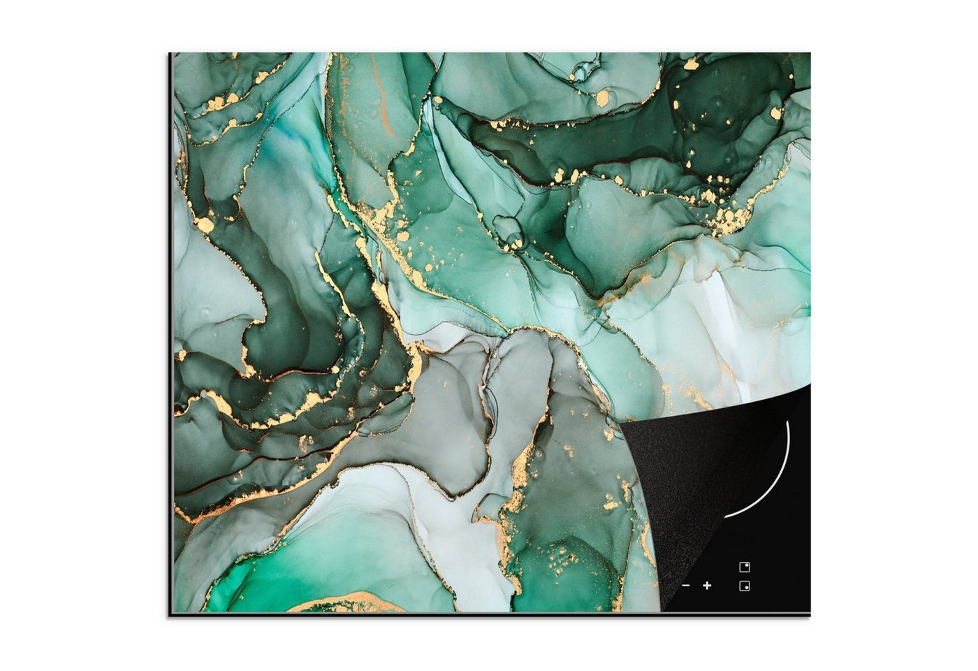 MuchoWow Herd-Abdeckplatte Gold - Marmor - Grün - Luxus - Marmoroptik/print - Grau, Vinyl, (1 tlg), Küche Herdabdeckplatte Ceranfeld Vinyl Einteilig, 59x52 cm Bild 3