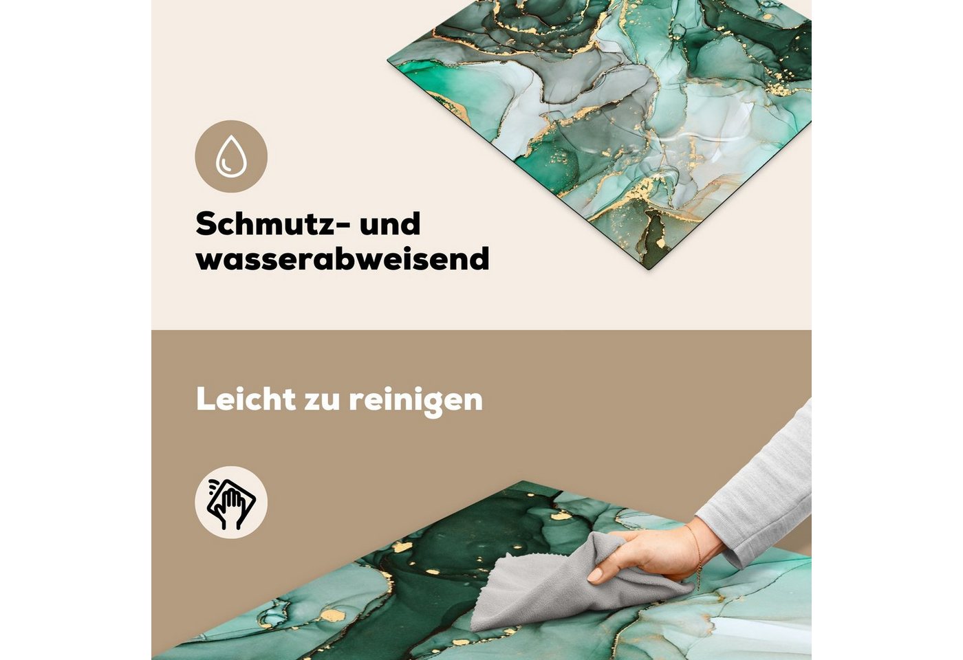 MuchoWow Herd-Abdeckplatte Gold - Marmor - Grün - Luxus - Marmoroptik/print - Grau, Vinyl, (1 tlg), Küche Herdabdeckplatte Ceranfeld Vinyl Einteilig, 59x52 cm Bild 4