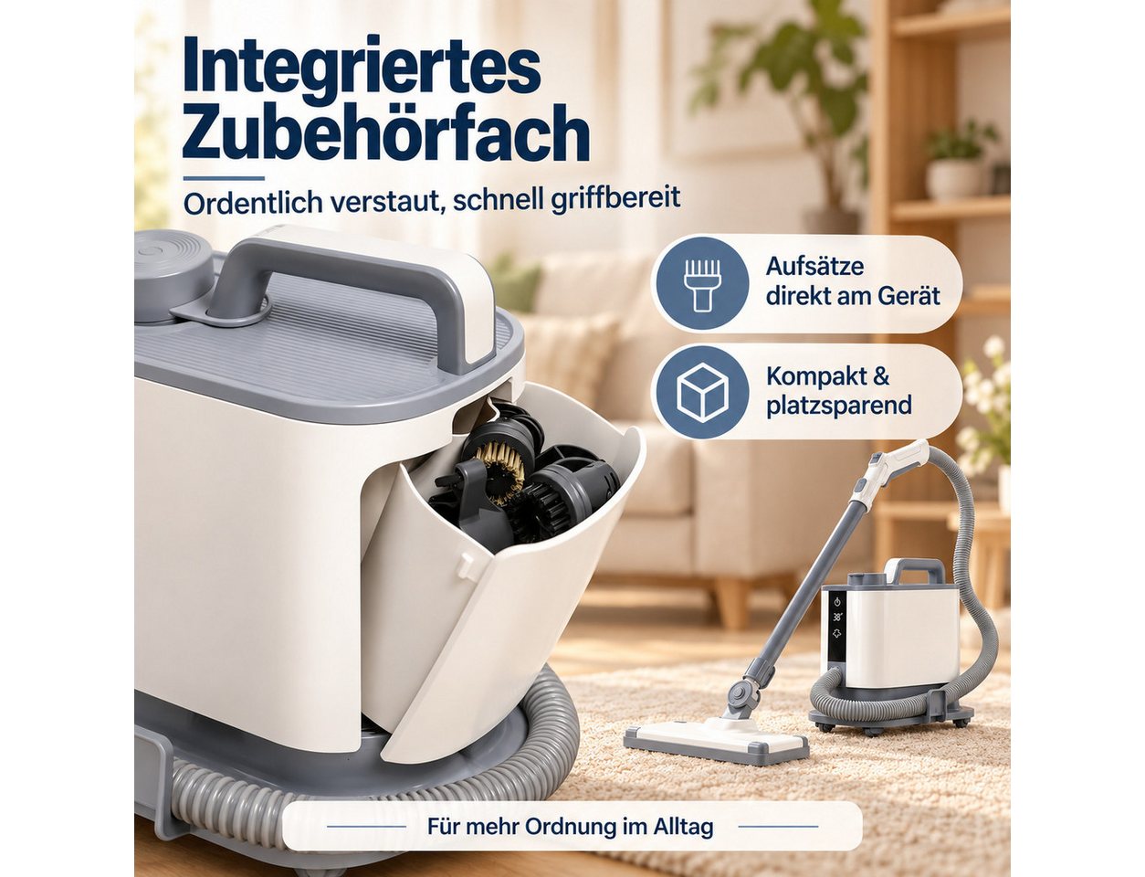 Luckice Dampfreiniger Dampfmopp mit 11 Zubehörteilen und Zubehörfach – bis 50 Min, 1550 W, 1L Wassertank, Dauerdampf für Böden, Fliesen, Glas, Küche, Bad & Polster Bild 2