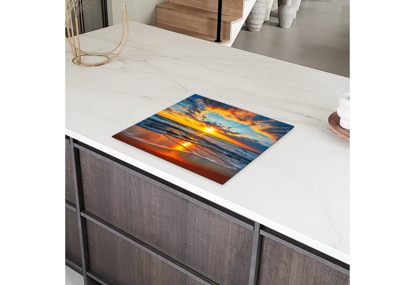 MuchoWow Herd-Abdeckplatte Sonne - Strand - Meer - Sonnenuntergang, Vinyl, (1 tlg), Abdeckplatte für Ceranfeld, Herd Inductionsmatte, 57x51 cm