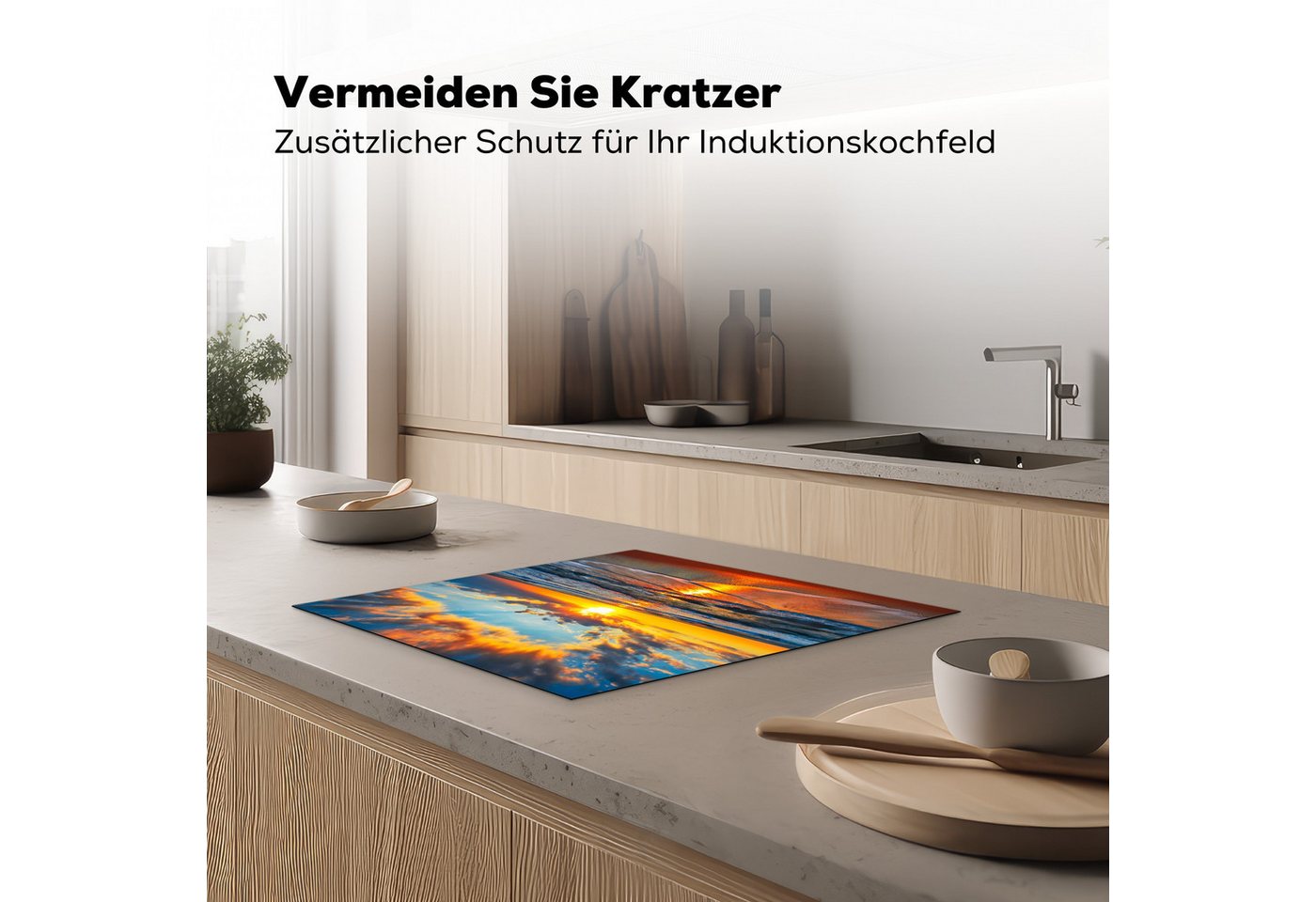 MuchoWow Herd-Abdeckplatte Sonne - Strand - Meer - Sonnenuntergang, Vinyl, (1 tlg), Abdeckplatte für Ceranfeld, Herd Inductionsmatte, 57x51 cm Bild 2