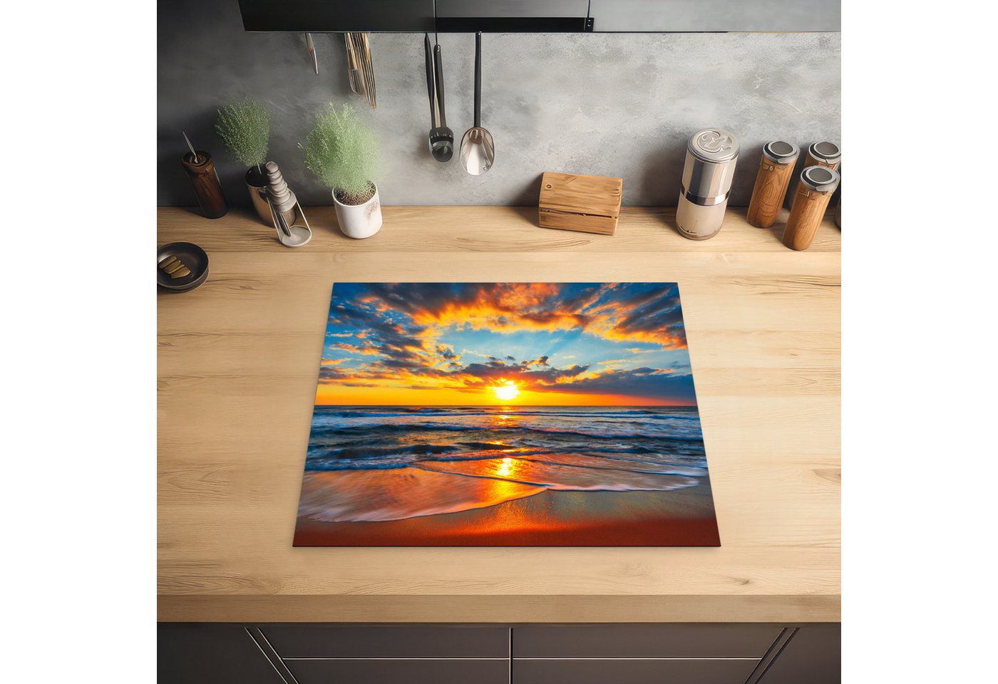 MuchoWow Herd-Abdeckplatte Sonne - Strand - Meer - Sonnenuntergang, Vinyl, (1 tlg), Abdeckplatte für Ceranfeld, Herd Inductionsmatte, 57x51 cm Bild 5
