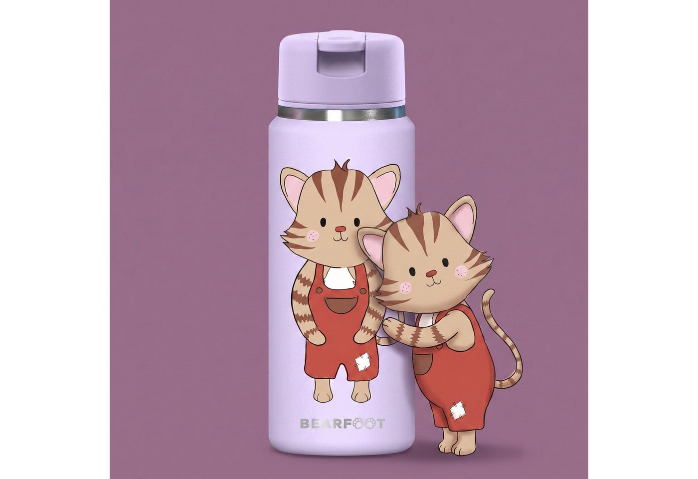 BEARFOOT Trinkflasche TINY Thermo Kinder Trinkflasche Edelstahl - Katze lila, Thermosflasche, auslaufsicher, Edelstahl, Kinderflasche, BPA-frei Bild 2