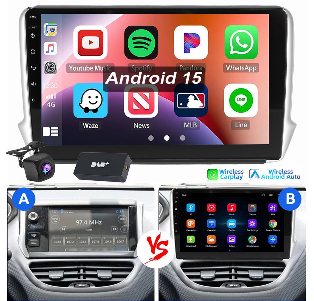 ESSGOO 10.1" Für Peugeot 208/2008 2012-2018 Autoradio Android 15 Autoradio (RDS, Digitalradio (DAB), FM, Apple Carplay Android Auto NAVI SWC BT EQ) Bild 3