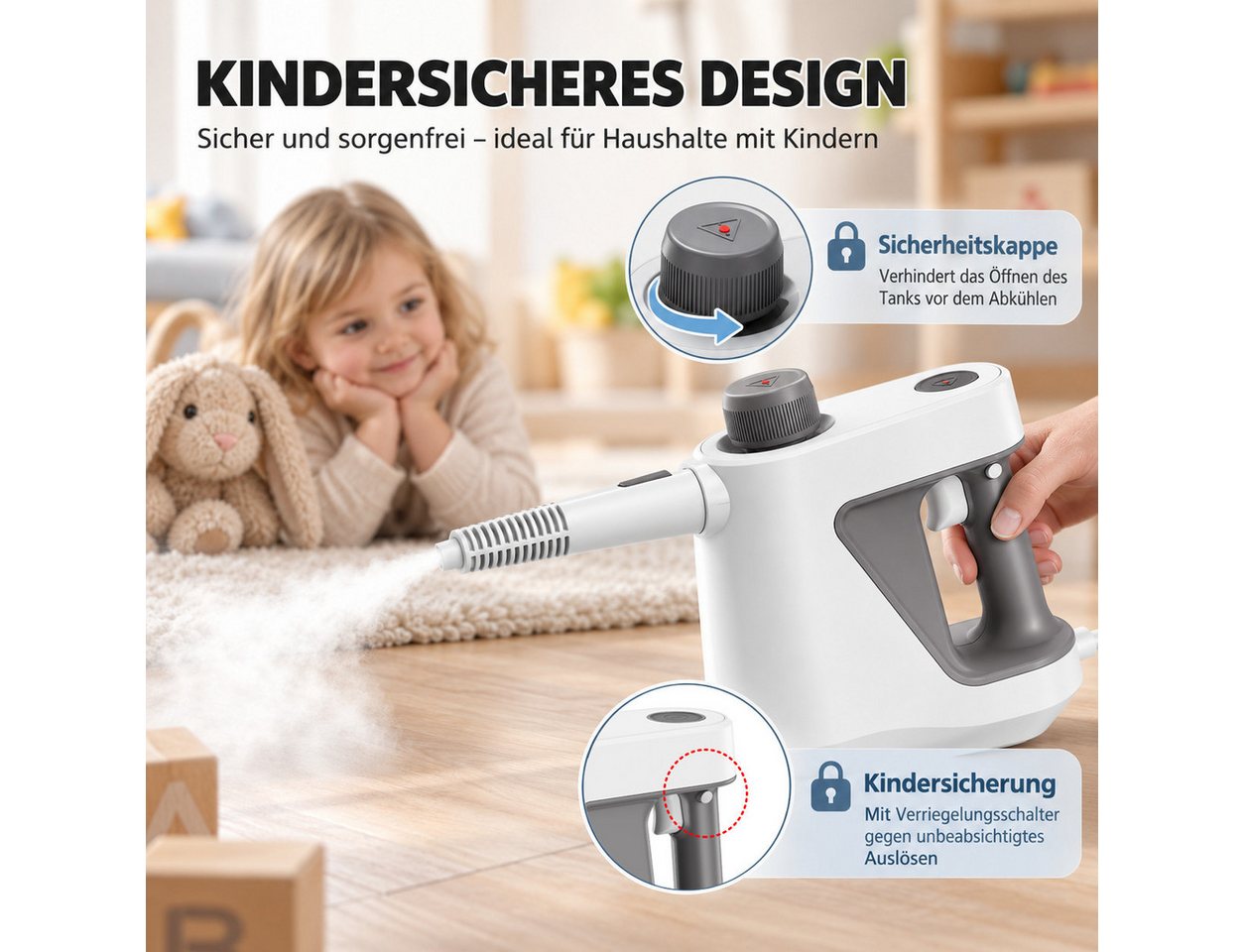 Forrlite Dampfreiniger 3000W, 15-in-1 Handdampfreiniger, 99,99 % Keimabtötung, 0 Chemikalien, Steam Cleaner für Auto, Küche, Badezimmer, Fliesen, Fenstern Bild 2
