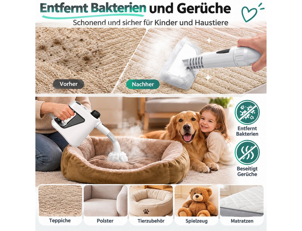 Forrlite Dampfreiniger 3000W, 15-in-1 Handdampfreiniger, 99,99 % Keimabtötung, 0 Chemikalien, Steam Cleaner für Auto, Küche, Badezimmer, Fliesen, Fenstern Bild 3
