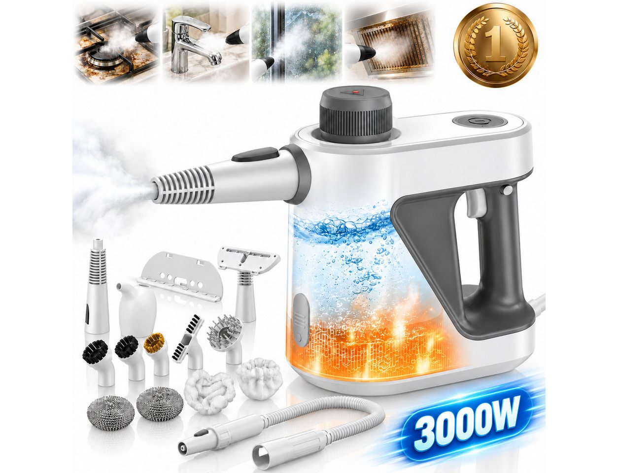 Forrlite Dampfreiniger 3000W, 15-in-1 Handdampfreiniger, 99,99 % Keimabtötung, 0 Chemikalien, Steam Cleaner für Auto, Küche, Badezimmer, Fliesen, Fenstern Bild 5