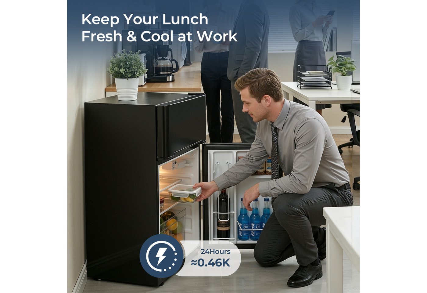 FOHERE Kühlschrank Kühl-Gefrierkombinationen, Kühlschrank 90L, Verstellebare Ablage und Füße, mit 2 Wechselbare Tür BCD-90, 84,5 cm hoch, 50.5 cm breit